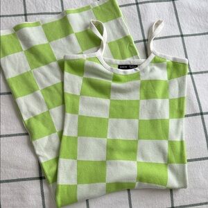 SHEIN Lime Green and White Checkered Sweater Bodycon Dress